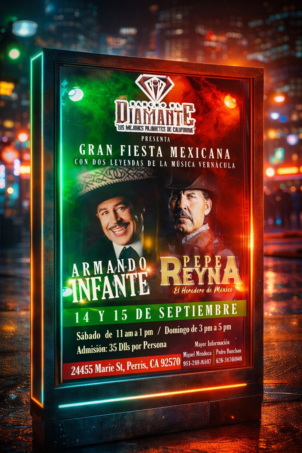 Mockup de flyer en anuncio urbano para Pepe Reyna