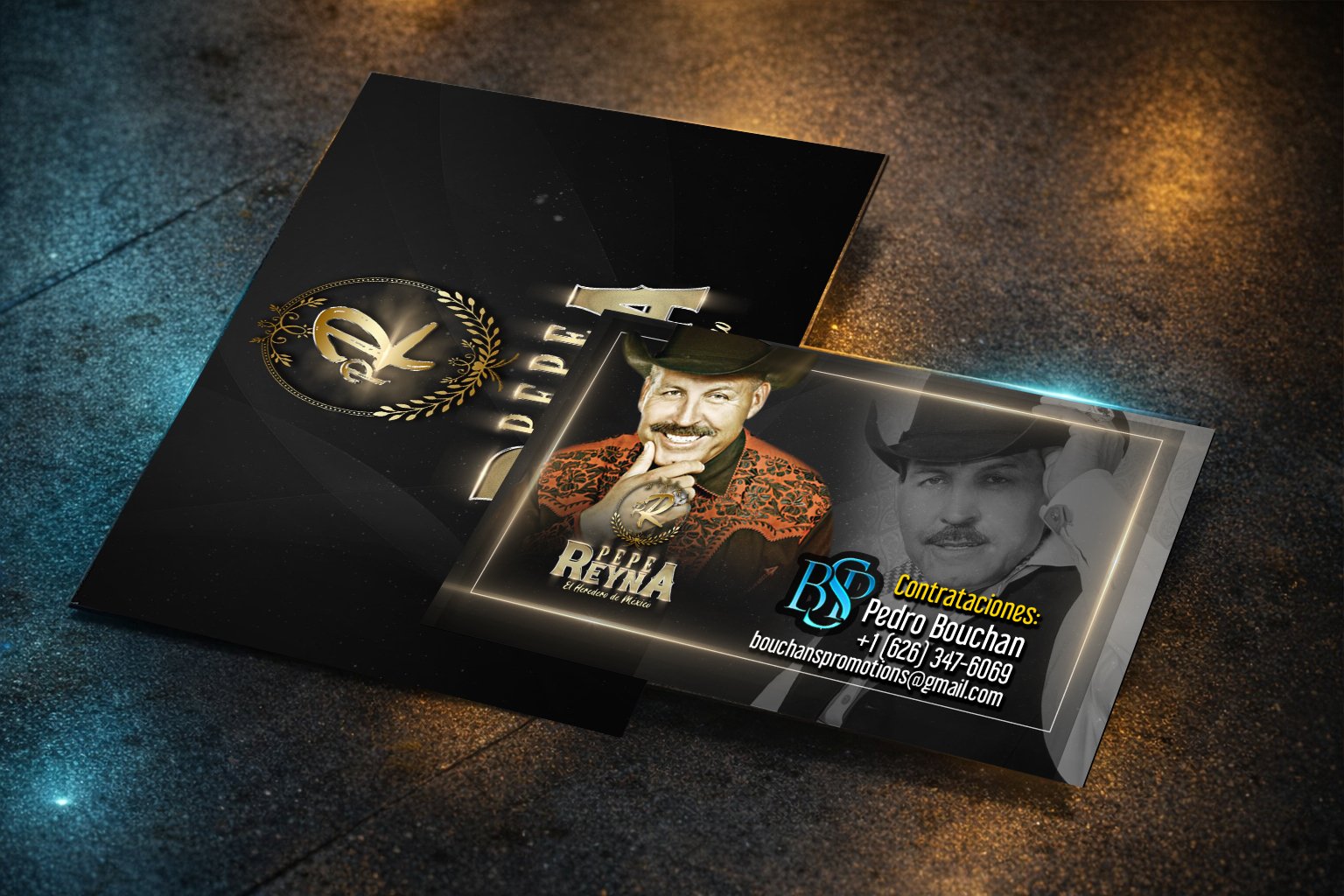 Mockup de tarjeta de presentación de Pepe Reyna